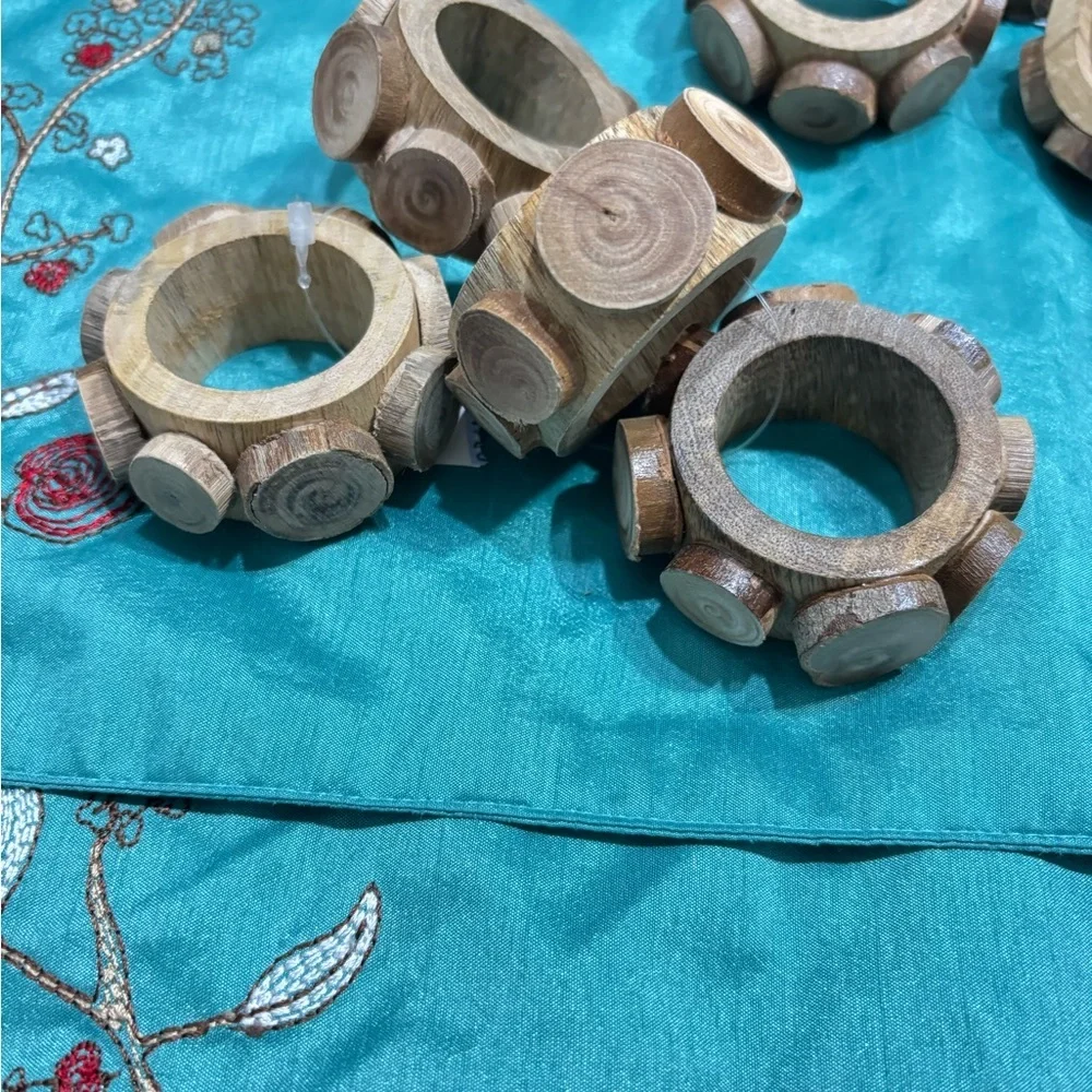 Handcrafted Wooden Napkin Rings - Natural Brown Set of 12